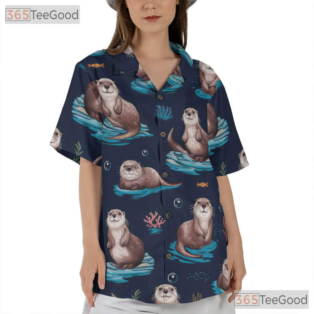 Ocean Pattern Cute Sea Otters Beach Hawaiian Shirt Unisex Aloha Summer Top