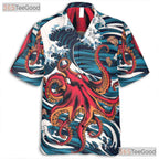 Octopus Ocean Wave Art Hawaiian Shirt Unisex Summer Beach Style Aloha Top