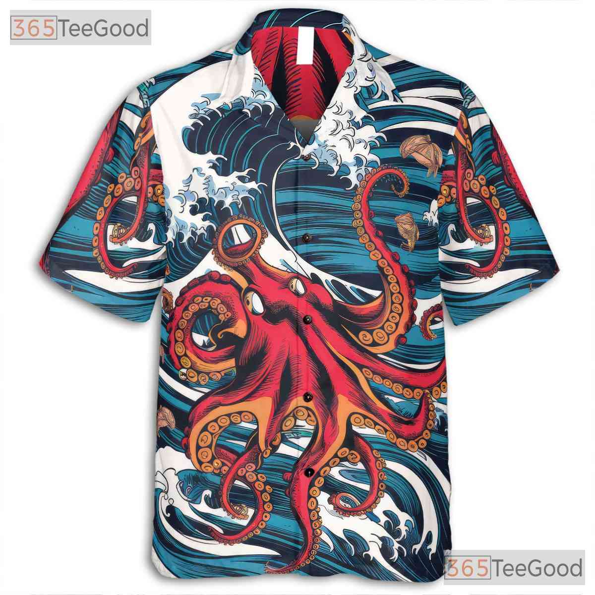 Octopus Ocean Wave Art Hawaiian Shirt Unisex Summer Beach Style Aloha Top