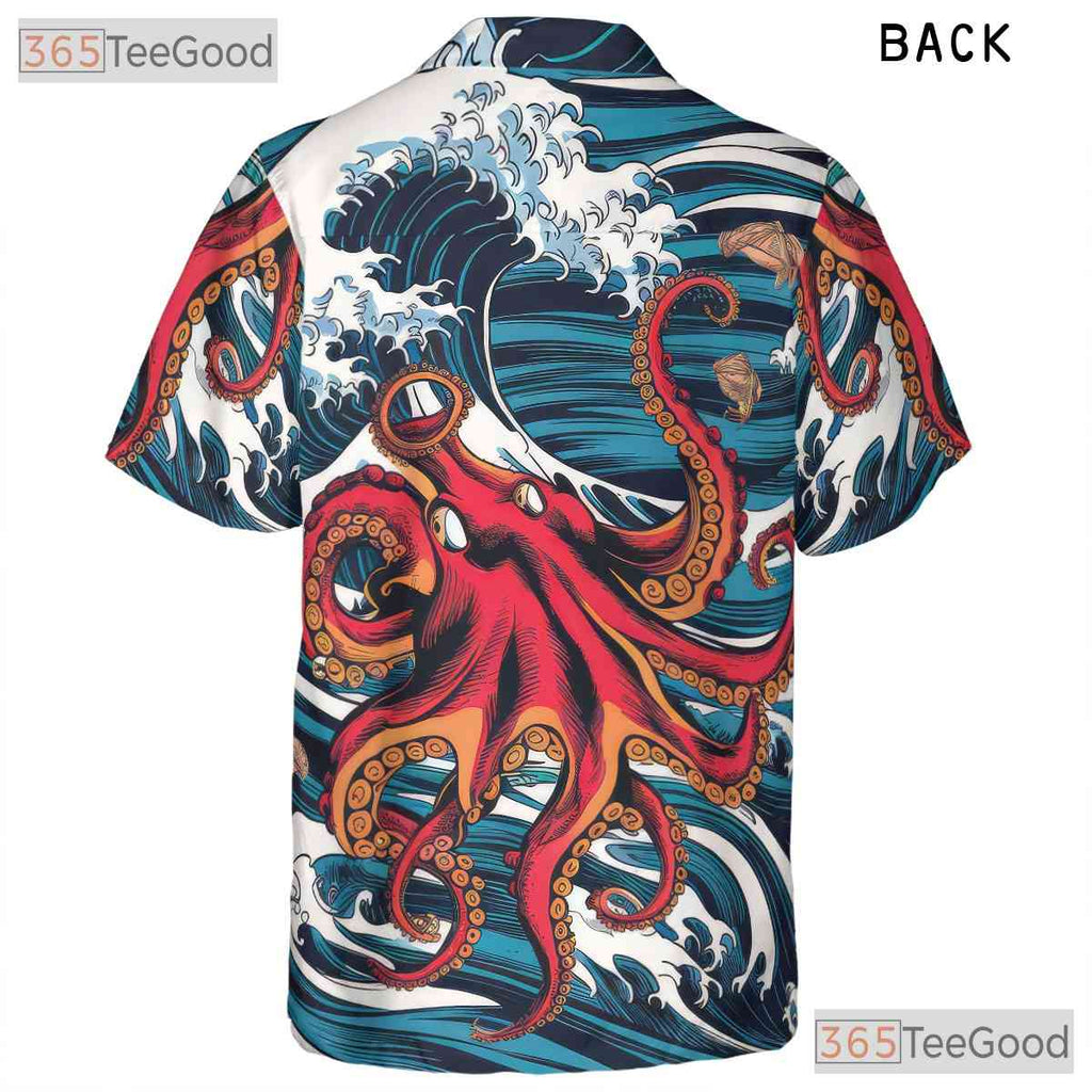 Octopus Ocean Wave Art Hawaiian Shirt Unisex Summer Beach Style Aloha Top