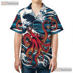 Octopus Ocean Wave Art Hawaiian Shirt Unisex Summer Beach Style Aloha Top