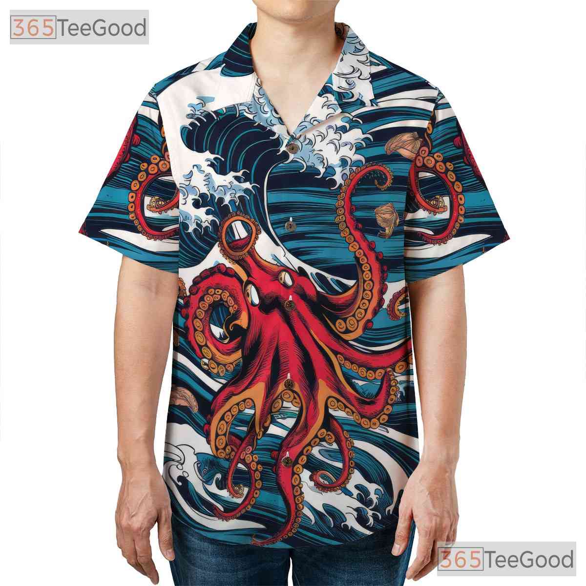 Octopus Ocean Wave Art Hawaiian Shirt Unisex Summer Beach Style Aloha Top