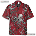 Octopus Tattoo Hawaiian Shirt Unisex, Red White Nautical Aloha Top