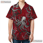 Octopus Tattoo Hawaiian Shirt Unisex, Red White Nautical Aloha Top