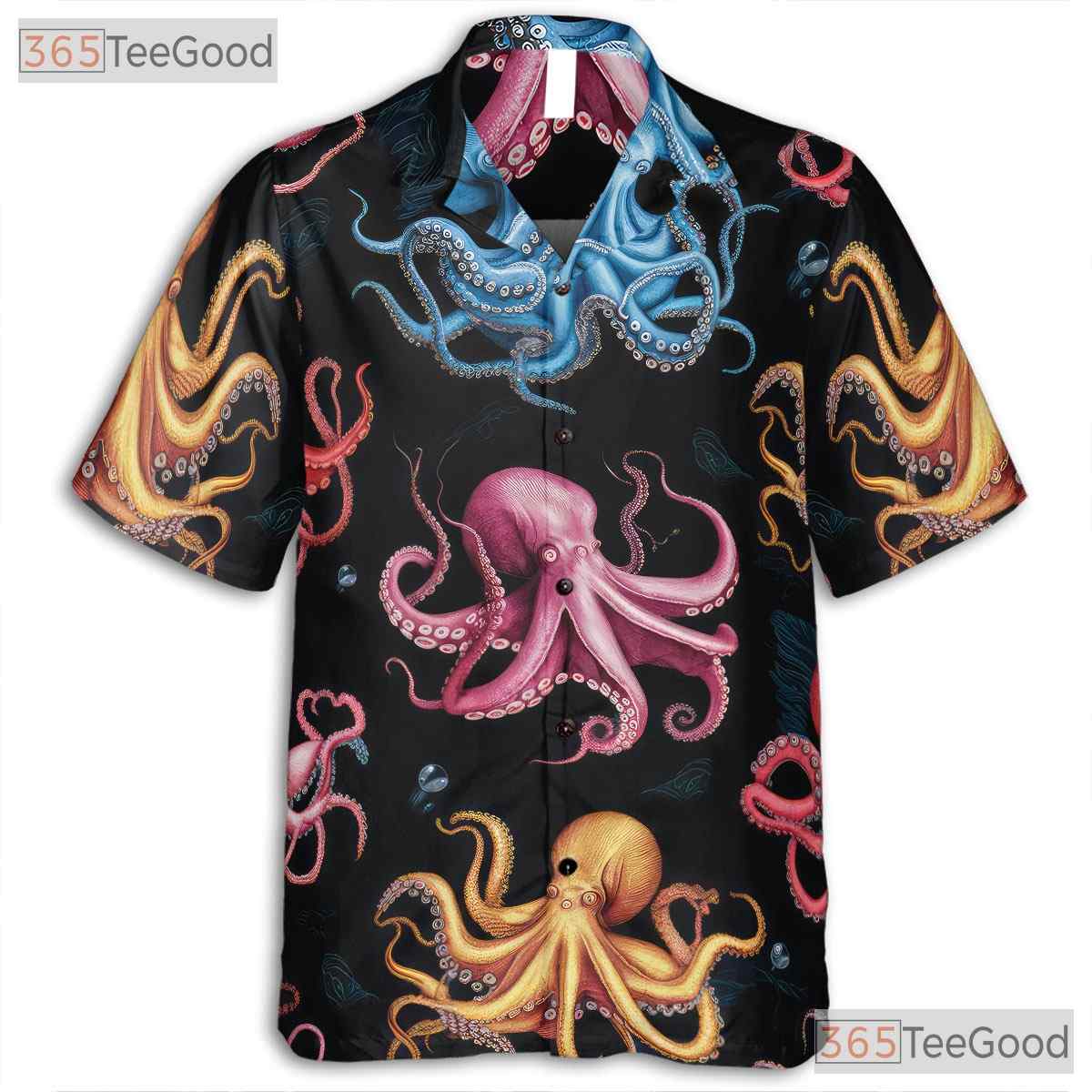 Octopus Vibrant Underwater Sea Life Seamless Pattern Hawaiian Shirt Unisex