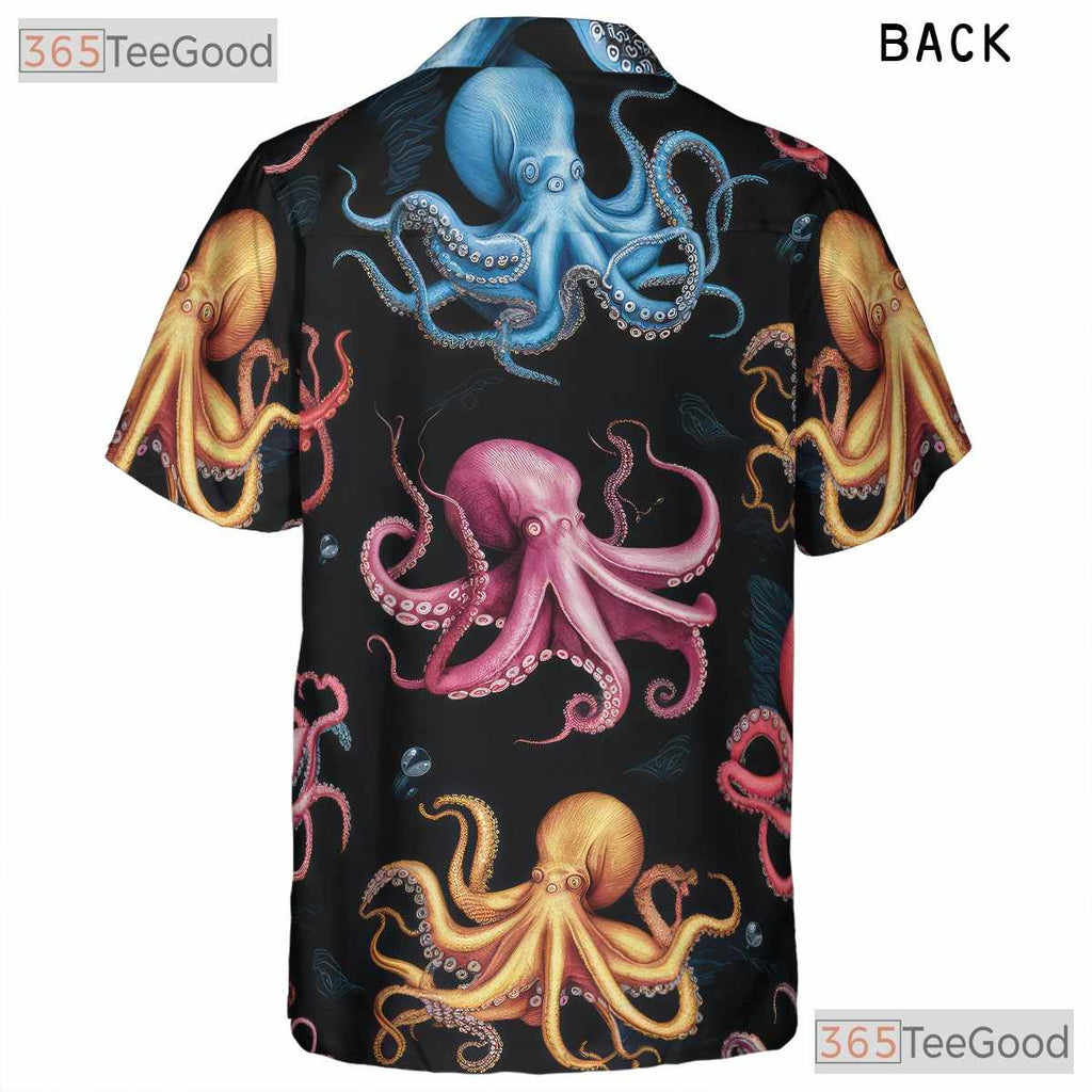 Octopus Vibrant Underwater Sea Life Seamless Pattern Hawaiian Shirt Unisex