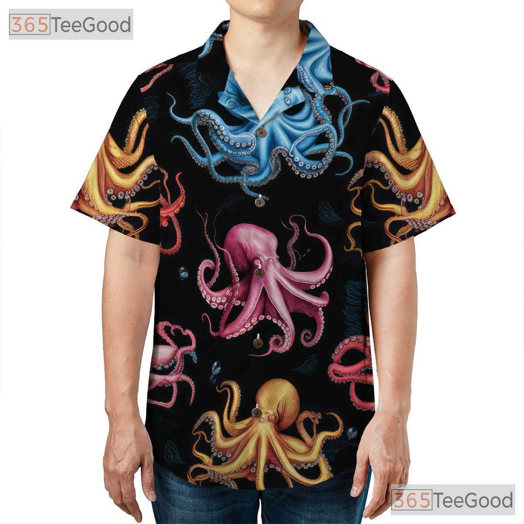 Octopus Vibrant Underwater Sea Life Seamless Pattern Hawaiian Shirt Unisex