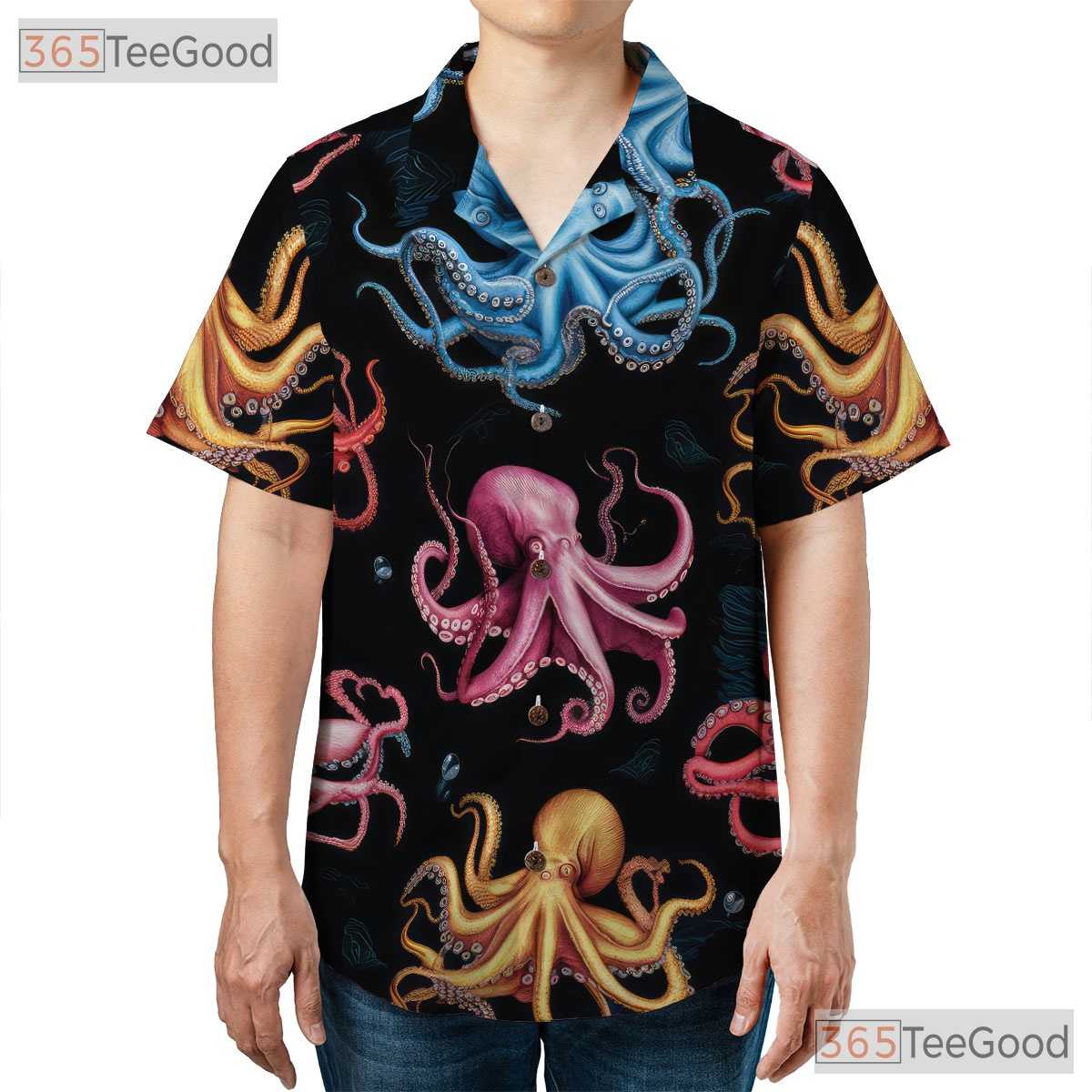 Octopus Vibrant Underwater Sea Life Seamless Pattern Hawaiian Shirt Unisex