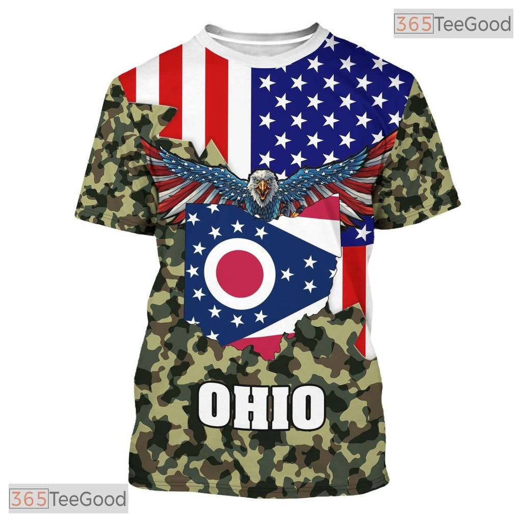 Ohio State Camo Novelty Graphic 3D Printed Casual Short Sleeve Unisex Tee Apparel