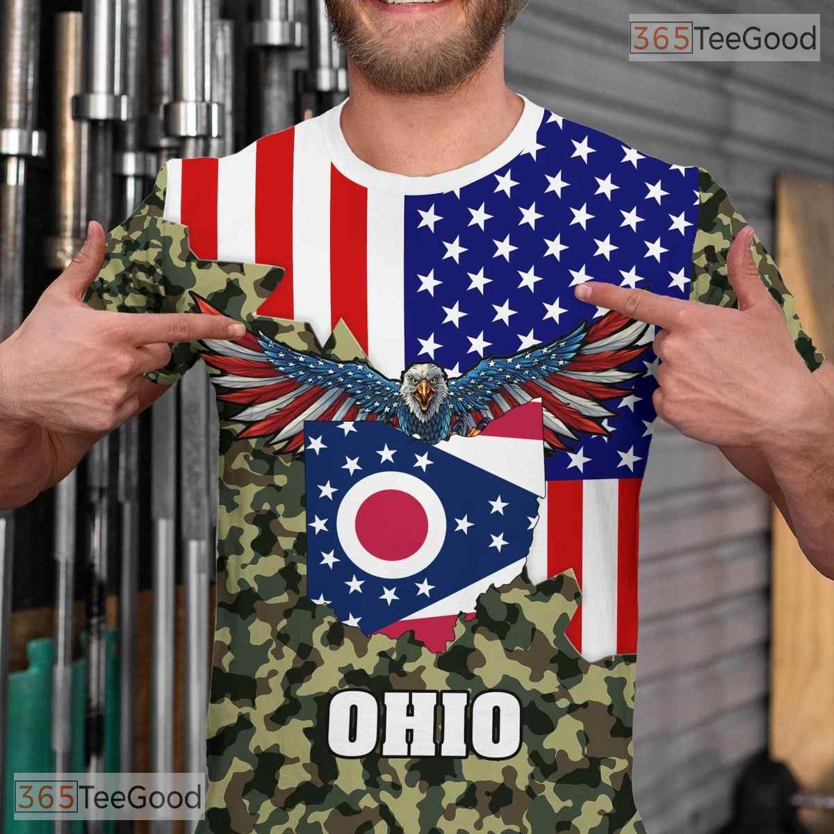 Ohio State Camo Novelty Graphic 3D Printed Casual Short Sleeve Unisex Tee Apparel