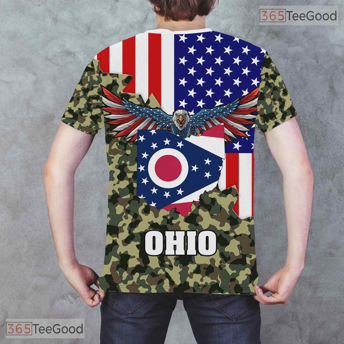 Ohio State Camo Novelty Graphic 3D Printed Casual Short Sleeve Unisex Tee Apparel