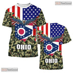 Ohio State Camo Novelty Graphic 3D Printed Casual Short Sleeve Unisex Tee Apparel