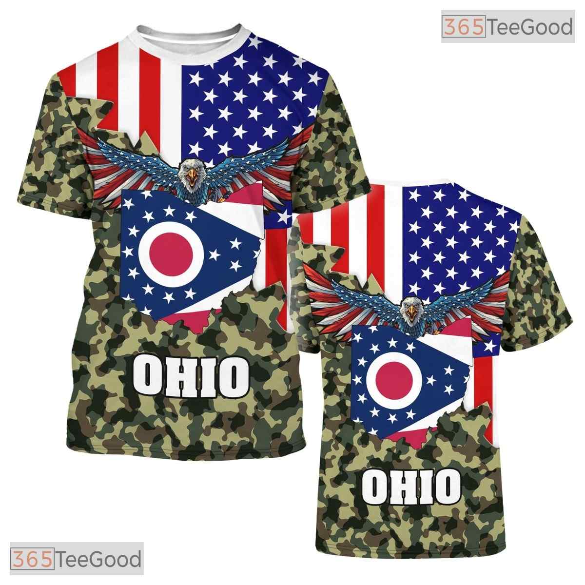 Ohio State Camo Novelty Graphic 3D Printed Casual Short Sleeve Unisex Tee Apparel