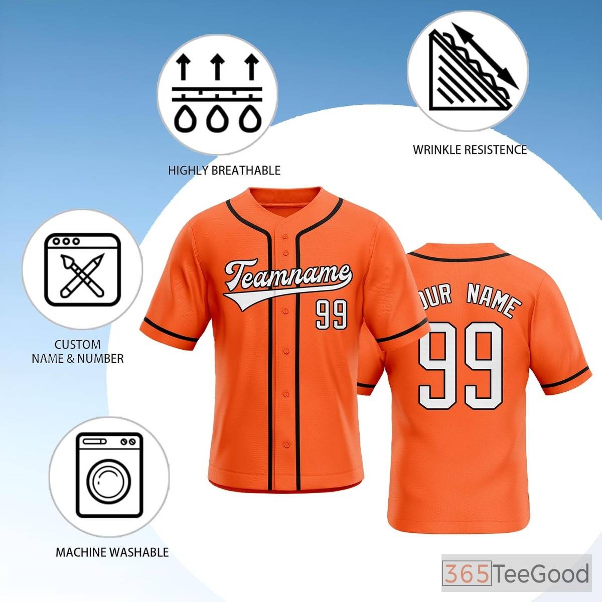 Orange Baseball Jersey Tee for Men & Women - Designed for Your Custom Team & Fan Apparel