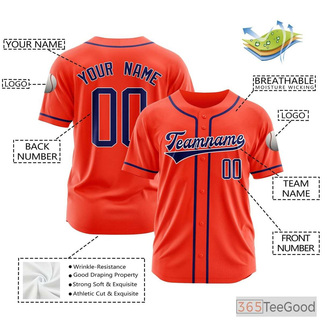 Orange Baseball Jersey Tee for Men & Women, Customized with Your Details