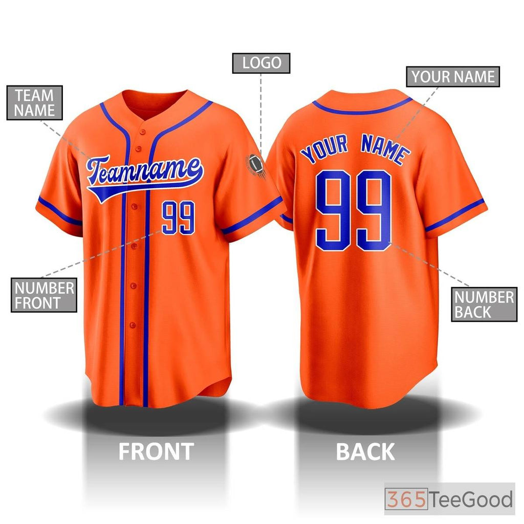 Orange Baseball Jersey Tee for Men & Women - Your Name, Number & Logo