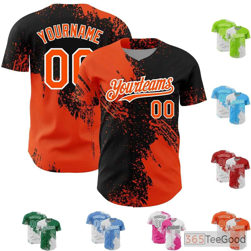 Orange Black Custom Baseball Jersey Tee - Stitched Name & Number, Personalized for All