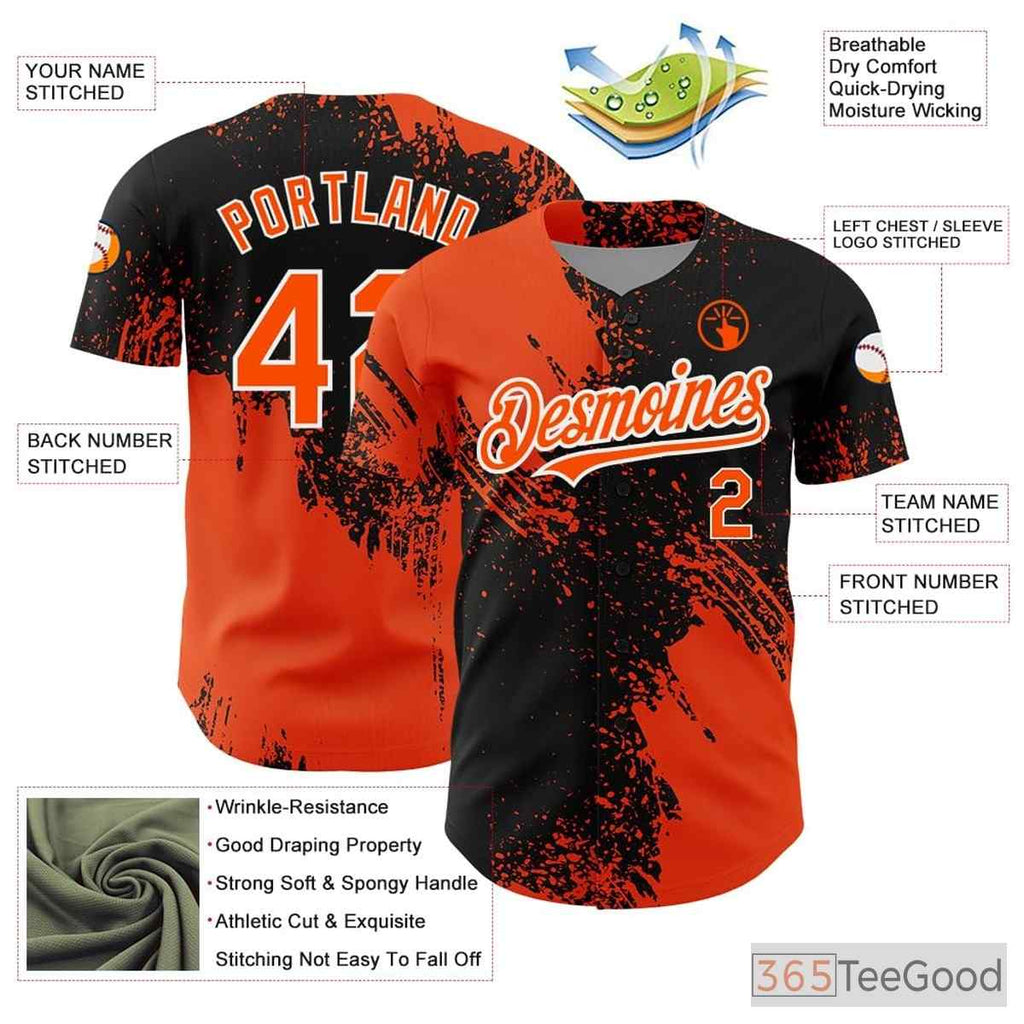 Orange Black Custom Baseball Jersey Tee - Stitched Name & Number, Personalized for All