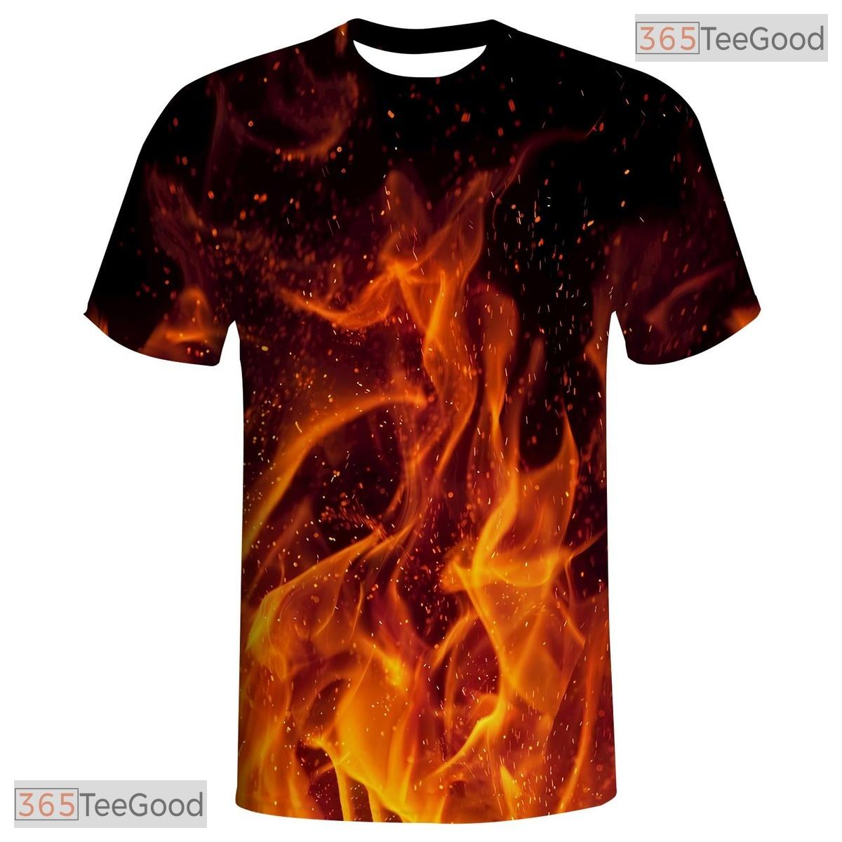 Orange Fire American Flag Eagle 3D Graphic Printed Casual Unisex T-Shirt Tops Styles