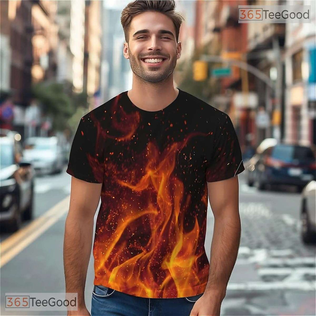 Orange Fire American Flag Eagle 3D Graphic Printed Casual Unisex T-Shirt Tops Styles