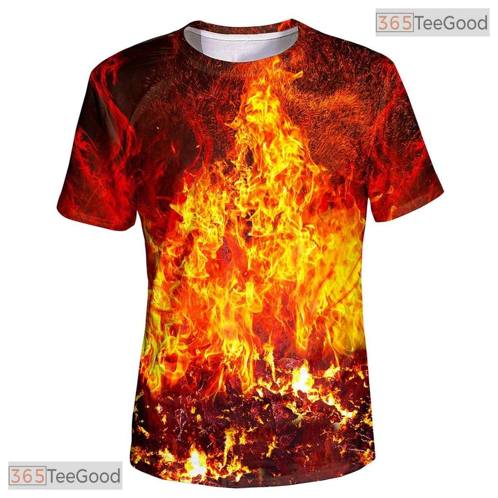 Intense Orange Fire Flame Graphic Design 3D Printed Casual Unisex T-Shirt Top