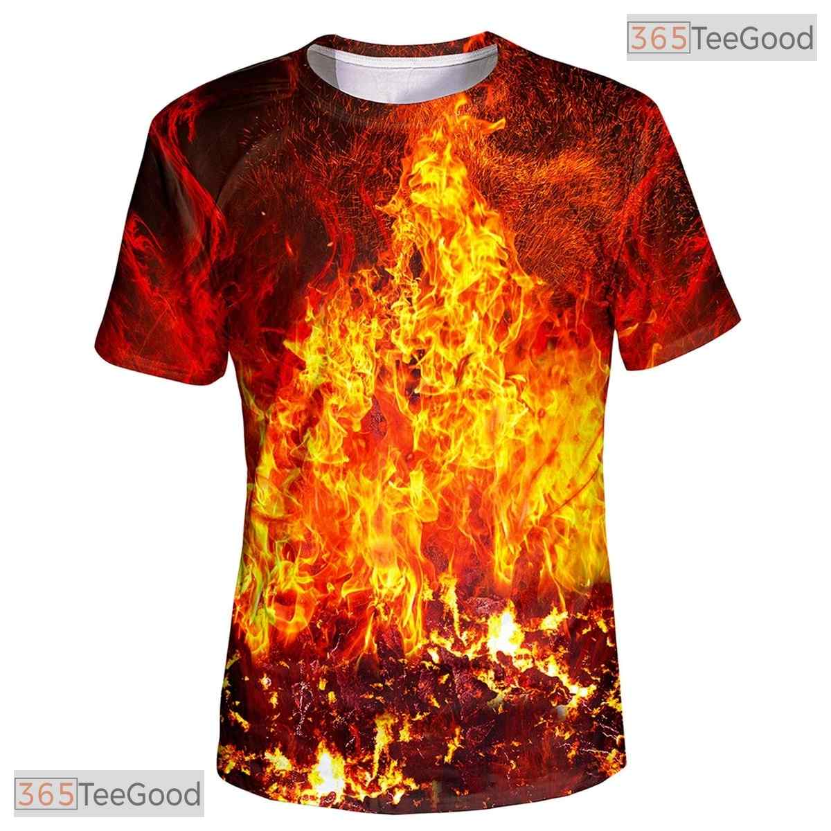 Intense Orange Fire Flame Graphic Design 3D Printed Casual Unisex T-Shirt Top