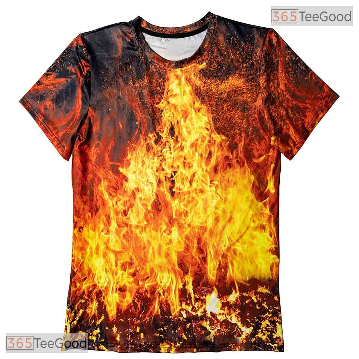 Intense Orange Fire Flame Graphic Design 3D Printed Casual Unisex T-Shirt Top