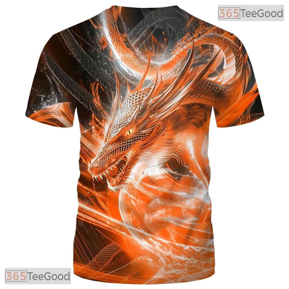Orange Mythical Dragon Funny Graphic Novelty 3D Printed Casual Unisex Tee Shirt