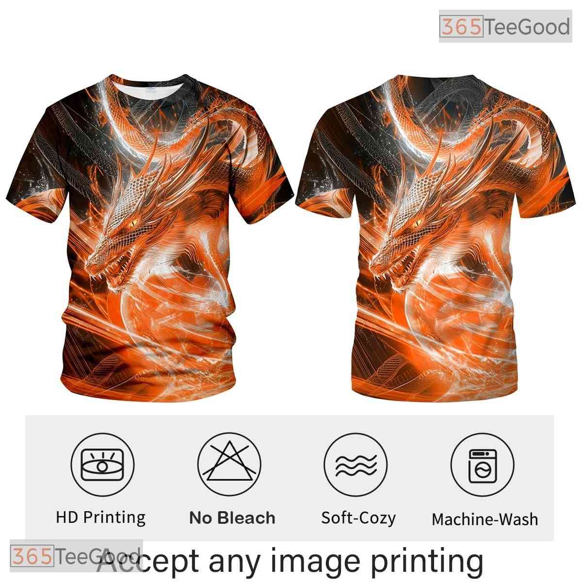 Orange Mythical Dragon Funny Graphic Novelty 3D Printed Casual Unisex Tee Shirt
