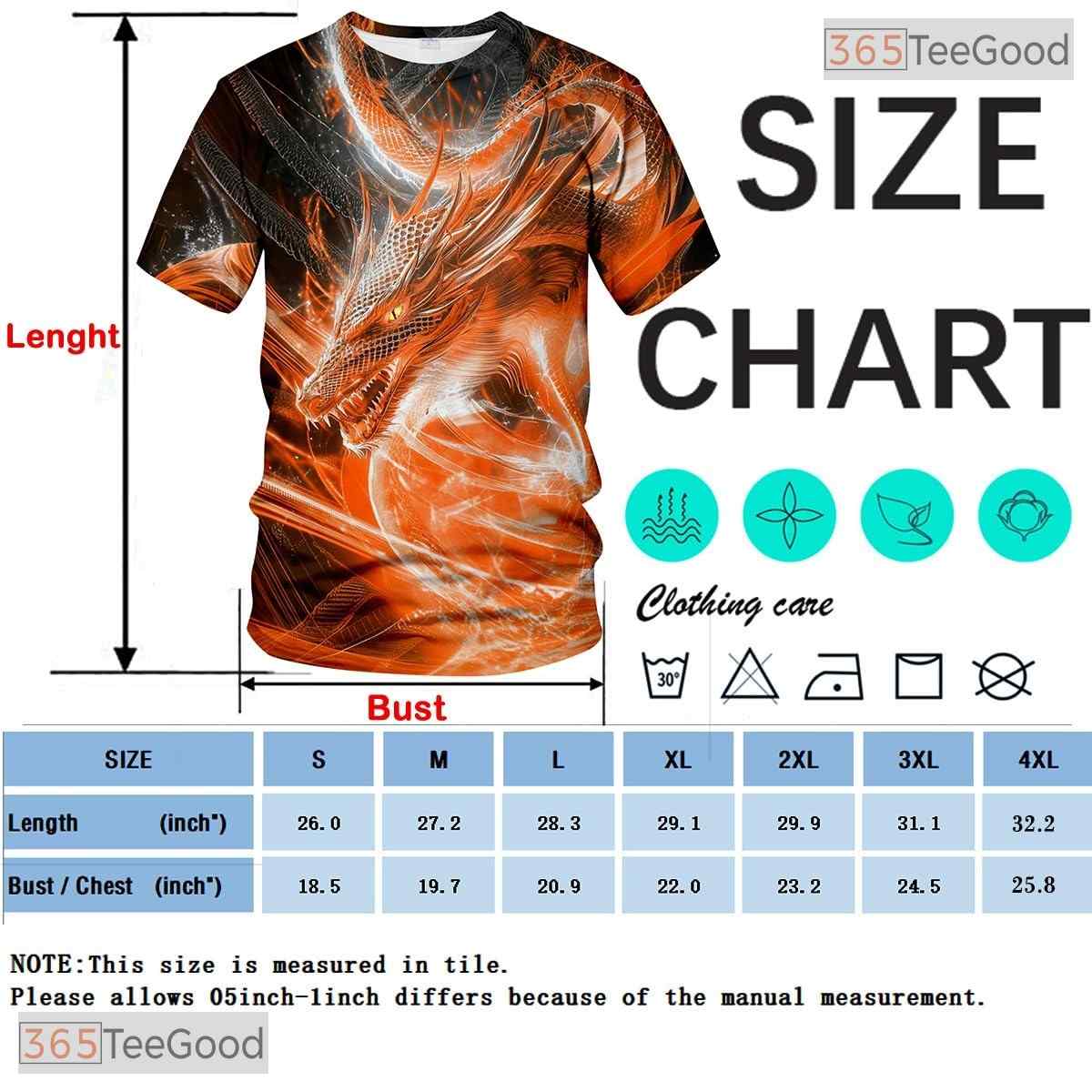Orange Mythical Dragon Funny Graphic Novelty 3D Printed Casual Unisex Tee Shirt
