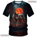 Orange Wild Wolf Funny Graphic Novelty 3D Printed Casual Unisex T-Shirt Tops Style