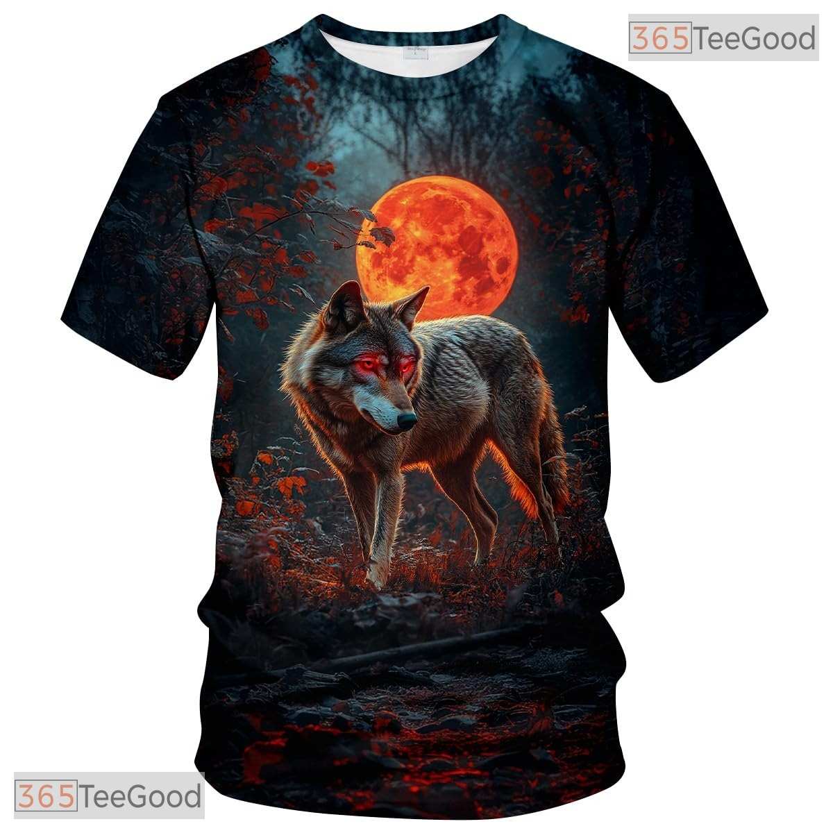 Orange Wild Wolf Funny Graphic Novelty 3D Printed Casual Unisex T-Shirt Tops Style