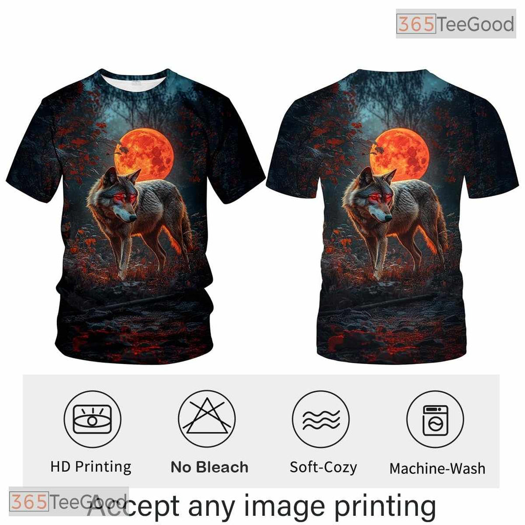 Orange Wild Wolf Funny Graphic Novelty 3D Printed Casual Unisex T-Shirt Tops Style