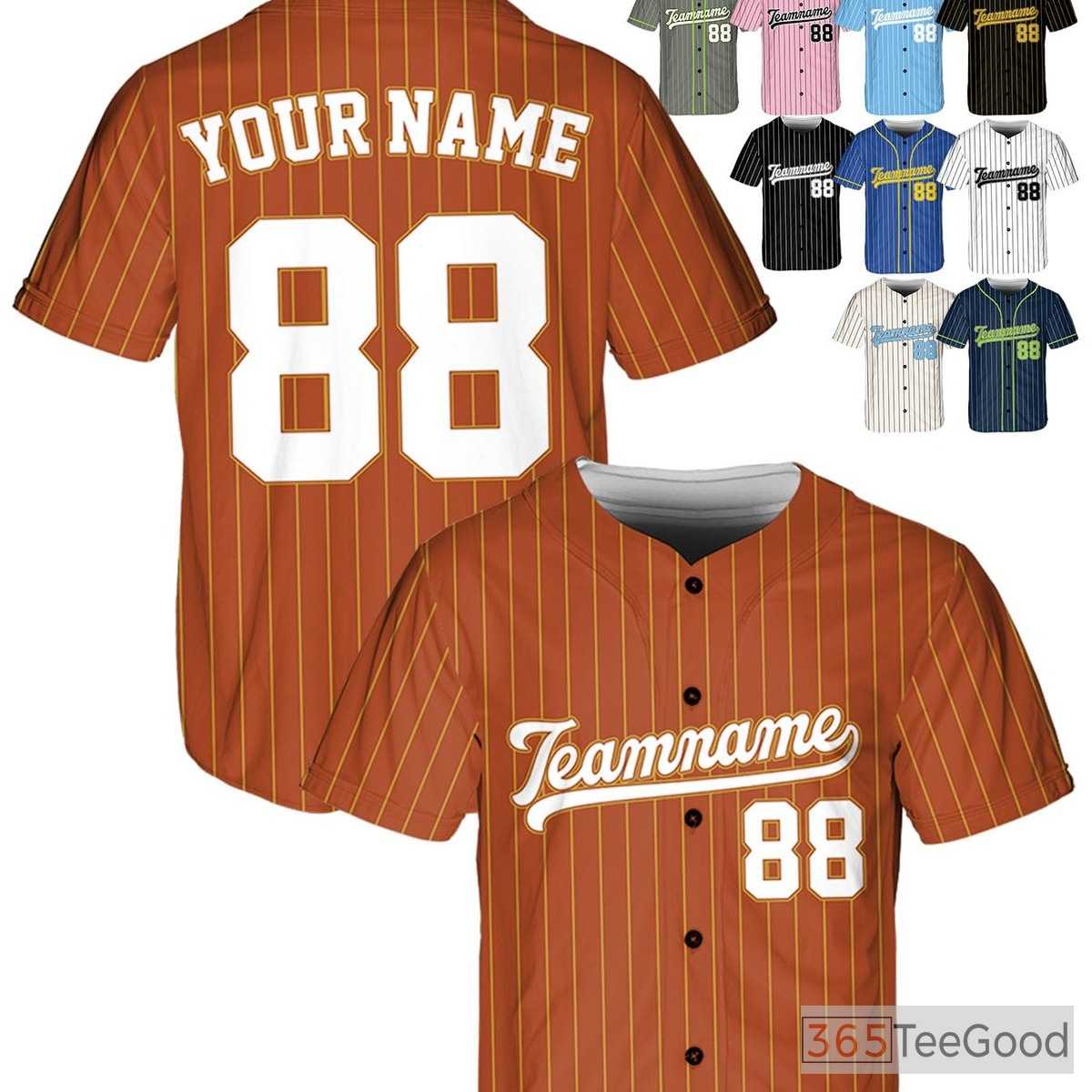 Orange Gold Baseball Jersey Tee - Custom Name, Number & Logo Personalization