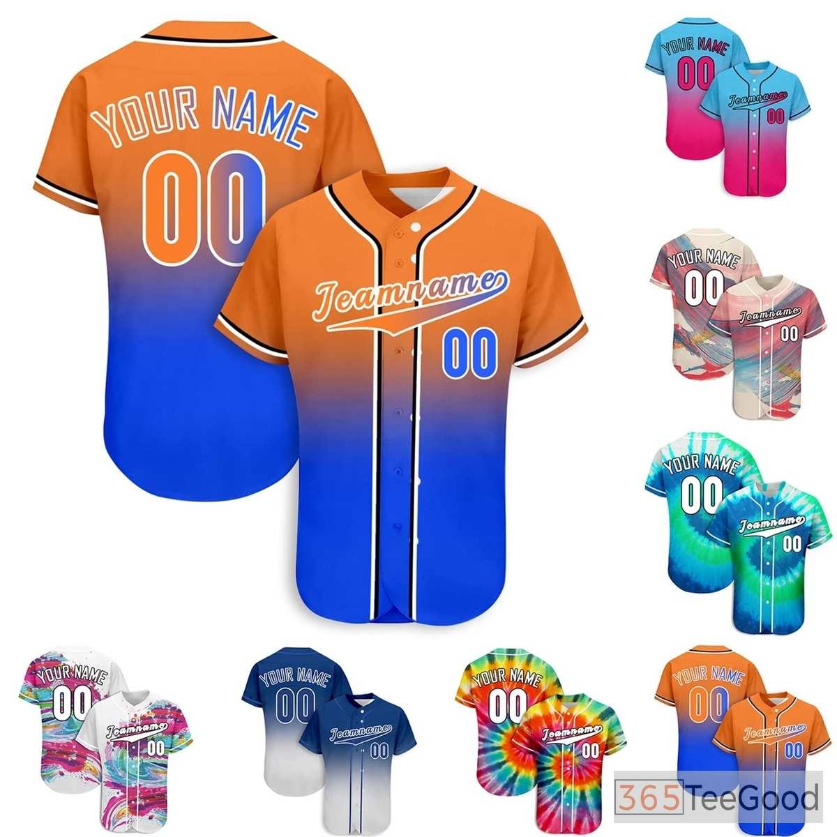Orange & Blue Custom Baseball Jersey Shirt Personalized Button Down Unisex Uniform