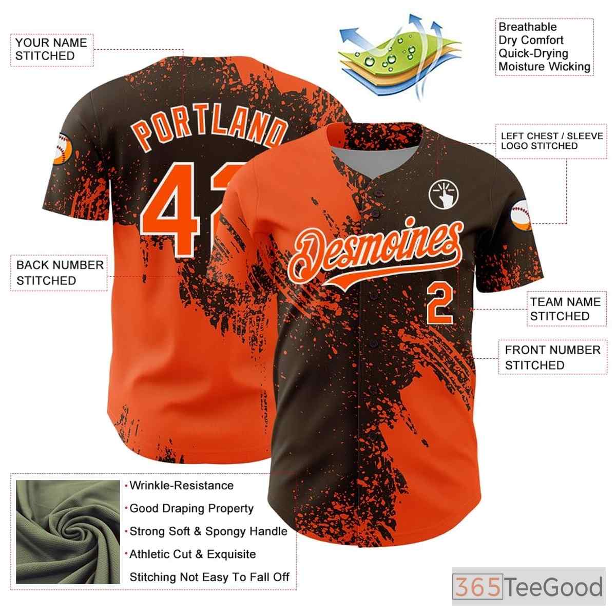 Orange & Brown Custom Baseball Jersey Tee - Personalize with Your Stitched Design