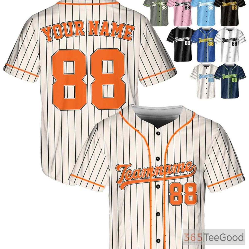 Orange & Cream Baseball Jersey Tee with Name, Number, and Logo Details