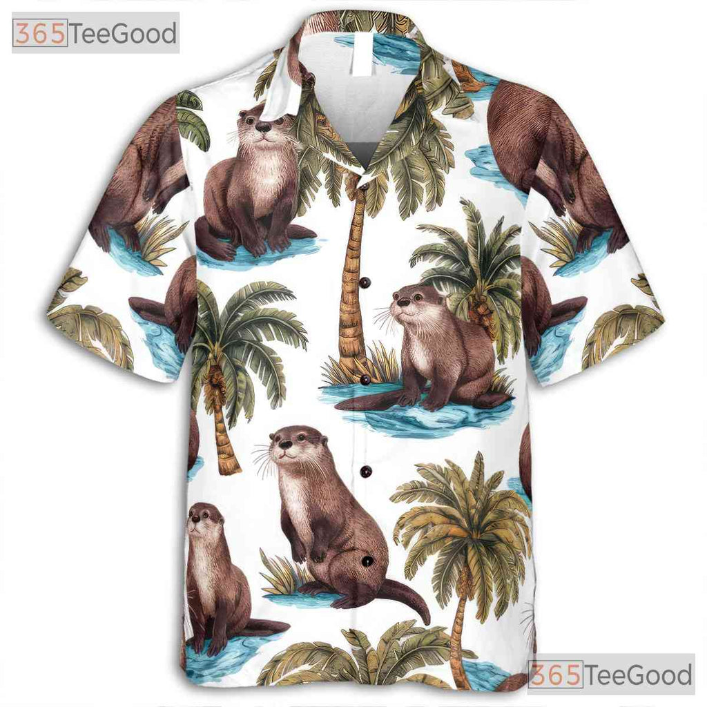 Otter Palm Tree Tropical Hawaiian Tee Unisex Style for Summer Beach Days
