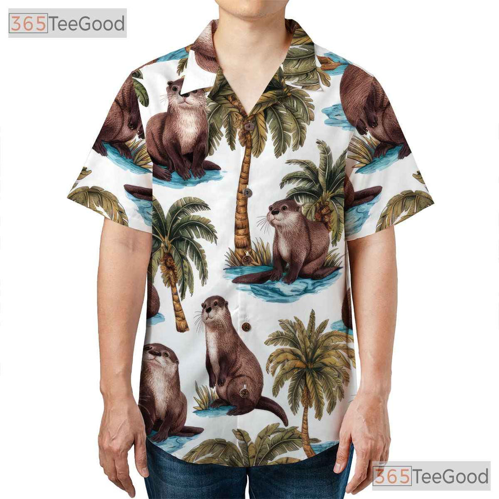 Otter Palm Tree Tropical Hawaiian Tee Unisex Style for Summer Beach Days