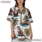 Otter Palm Tree Tropical Hawaiian Tee Unisex Style for Summer Beach Days