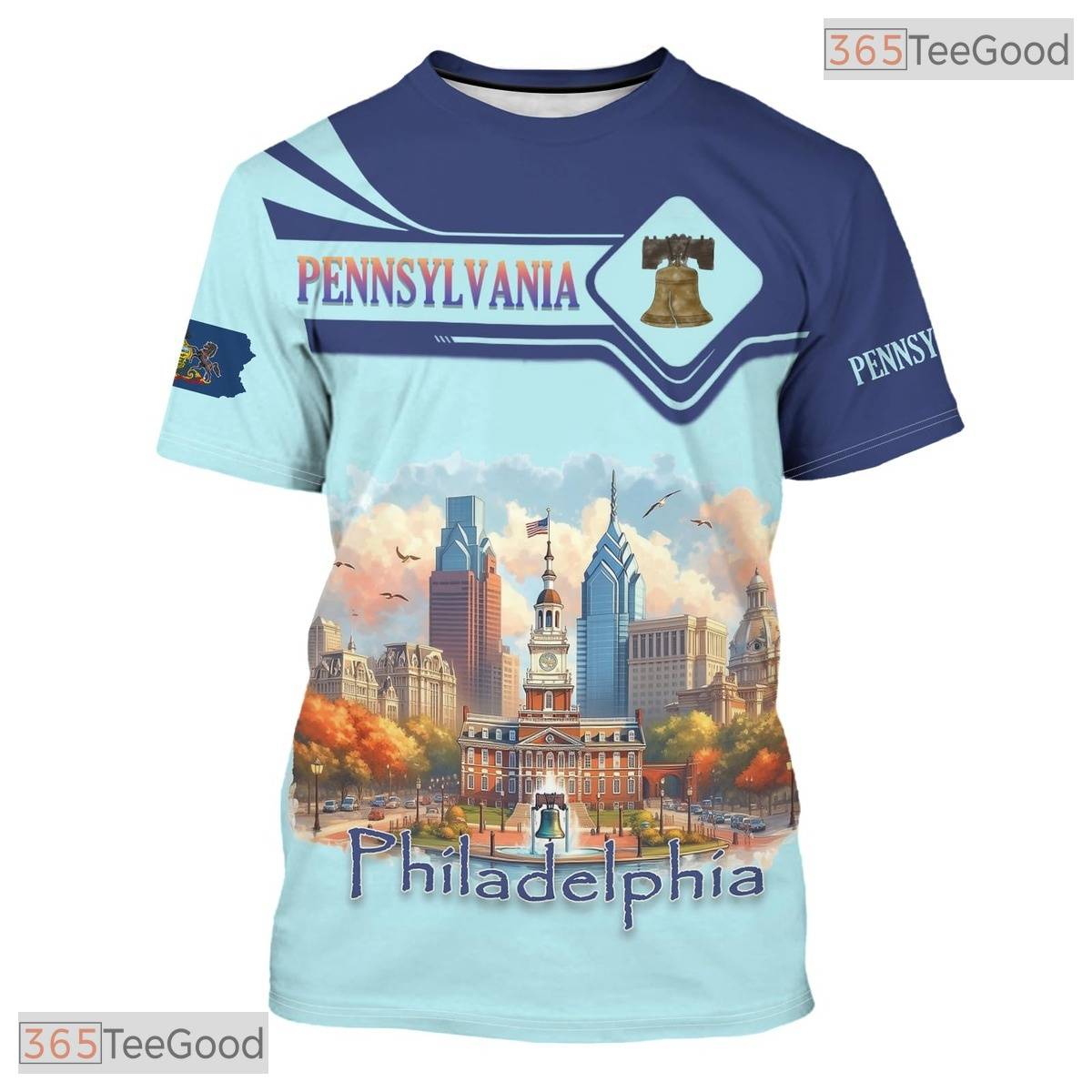 Pennsylvania Blue State Novelty Graphic 3D Printed Casual Unisex Tee Shirt Tops