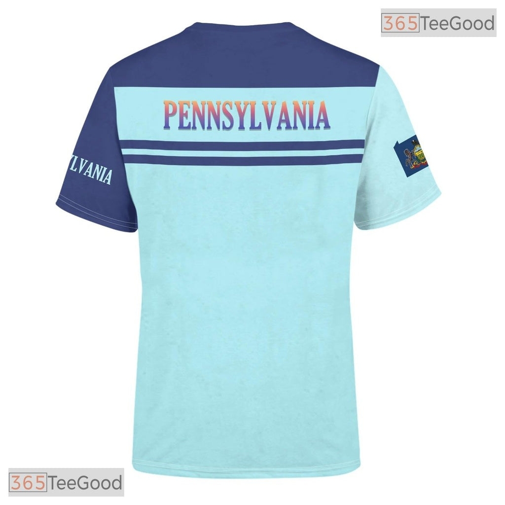 Pennsylvania Blue State Novelty Graphic 3D Printed Casual Unisex Tee Shirt Tops