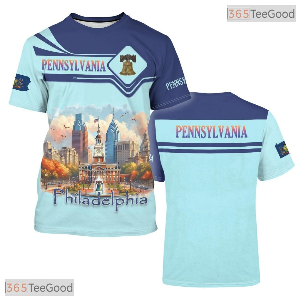 Pennsylvania Blue State Novelty Graphic 3D Printed Casual Unisex Tee Shirt Tops