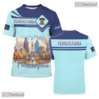 Pennsylvania Blue State Novelty Graphic 3D Printed Casual Unisex Tee Shirt Tops