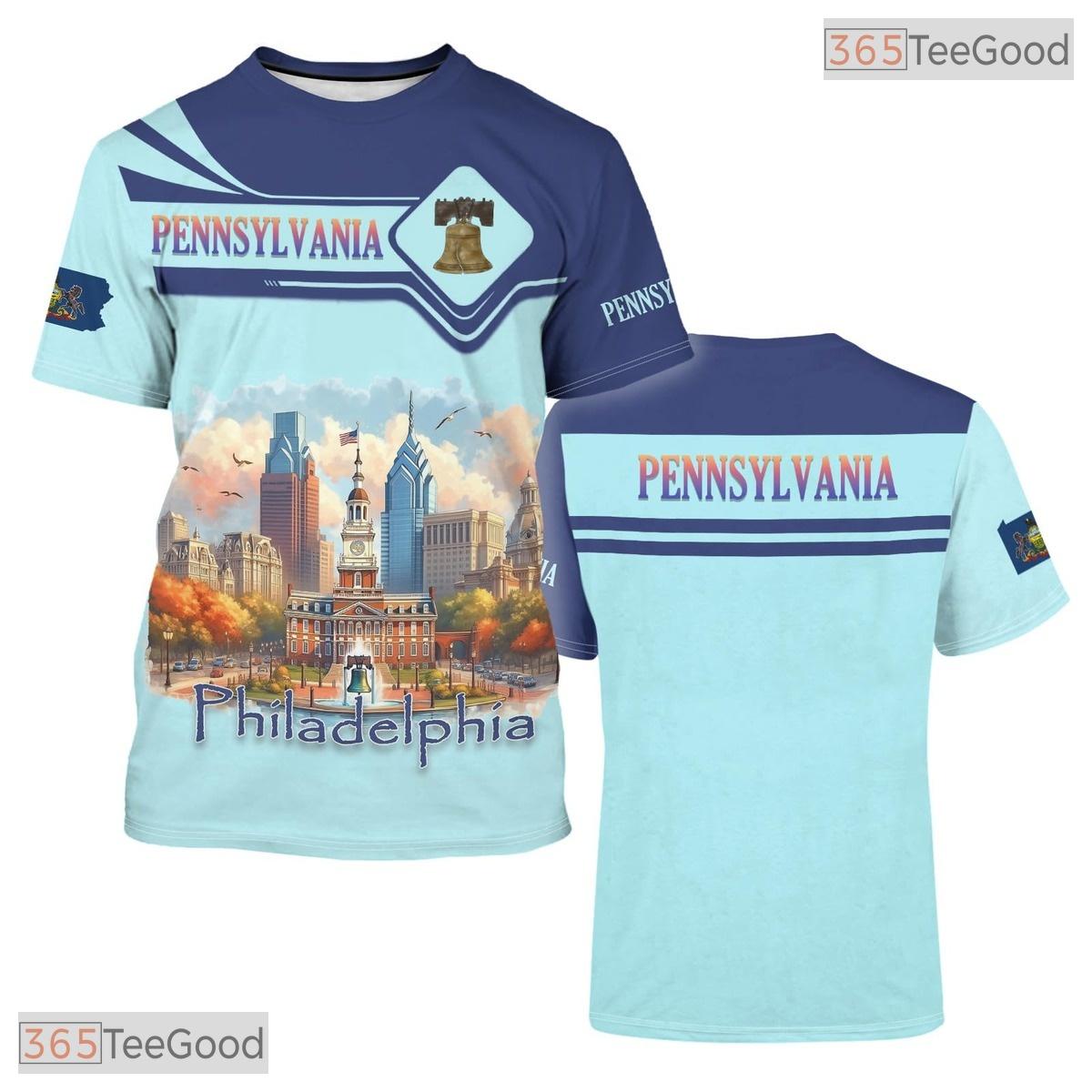 Pennsylvania Blue State Novelty Graphic 3D Printed Casual Unisex Tee Shirt Tops