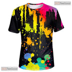 Dark Black Paint Line Abstract Graphic 3D Printed Casual Unisex Tee Shirt Top