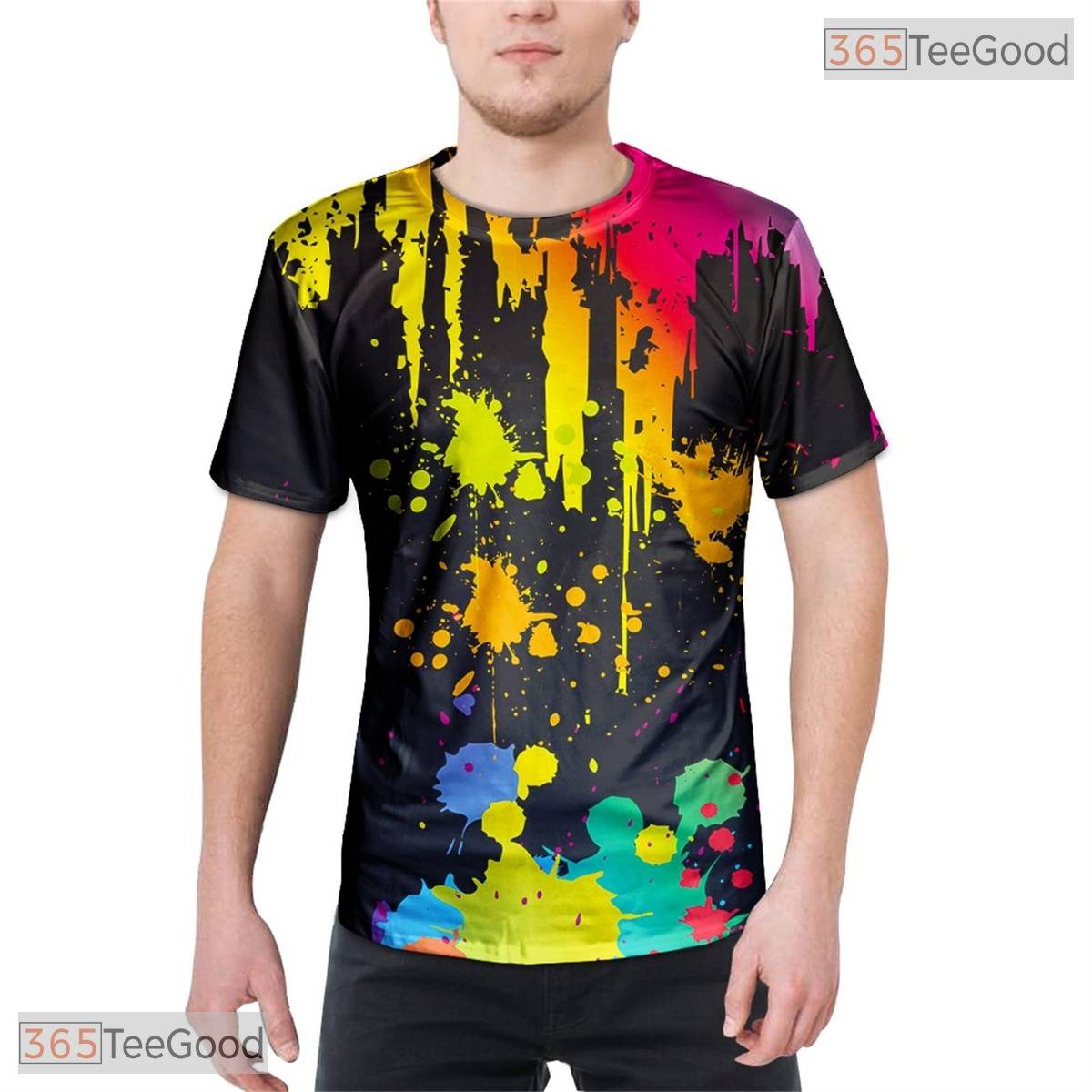 Dark Black Paint Line Abstract Graphic 3D Printed Casual Unisex Tee Shirt Top