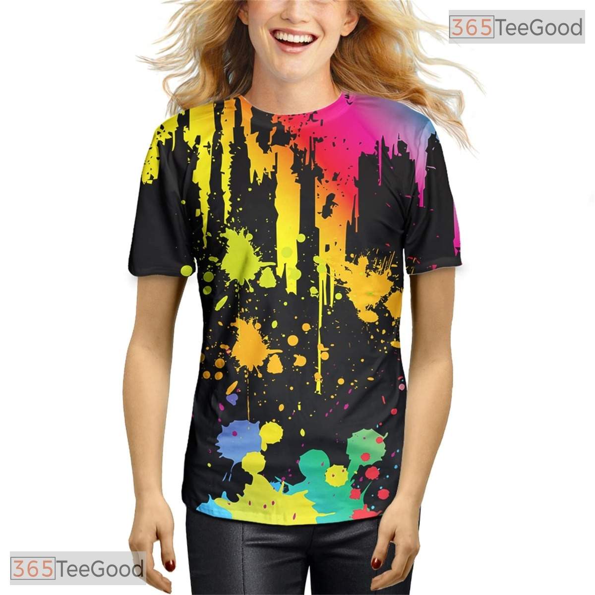 Edgy Black Paint Stroke Artistic Graphic 3D Printed Casual Unisex Tee Shirts