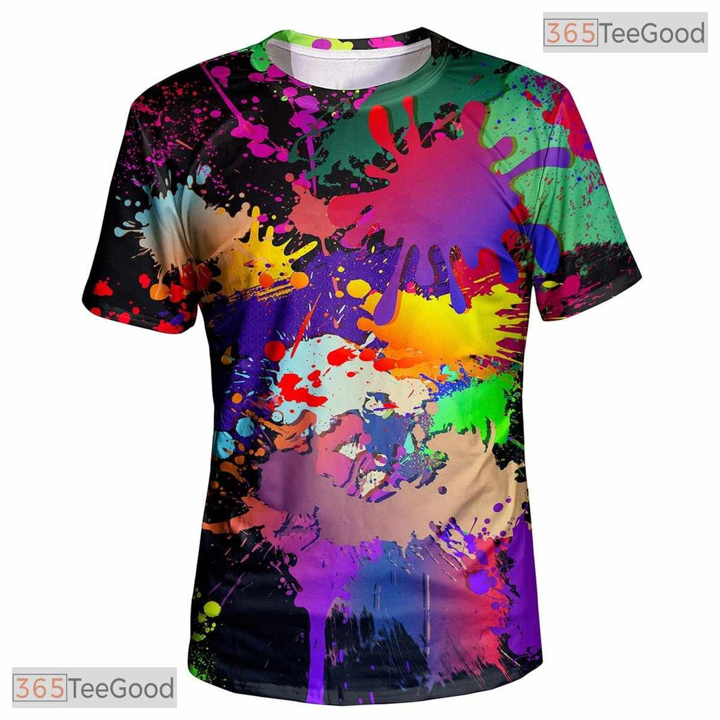 Dark Black Paint Splatter Artistic Graphic 3D Printed Casual Unisex Tee Styles