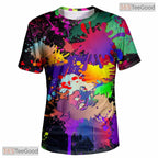 Edgy Black Paint Splatter Abstract Graphic 3D Printed Casual Unisex Tee Styles